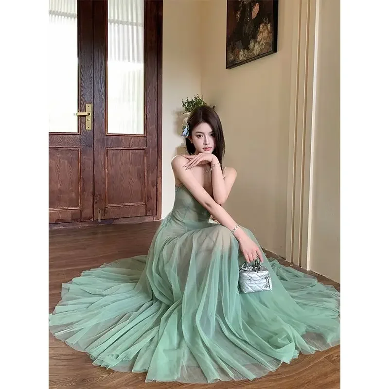 Nice สีทึบอารมณ์ Elegant A-Line กระโปรงฤดูร้อน Slim Camis เสื้อผ้าผู้หญิงเซ็กซี่ใหม่เส้นด้ายสุทธิ Dre