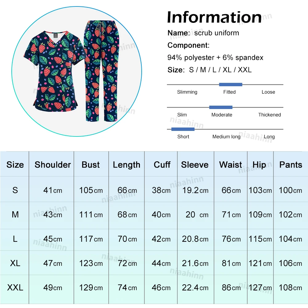 Niaahinn Uniformi infermieristiche stampate mediche all'ingrosso Donne Scrub Top Pantaloni Set Clinica odontoiatrica Salone di bellezza Abbigliamento da lavoro Uniformi spa