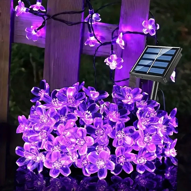 12M 100Leds Solar String Lights Outdoor Waterproof 8 Mode Battery Operated Cherry Flower Light Christmas Garden Party Decoration