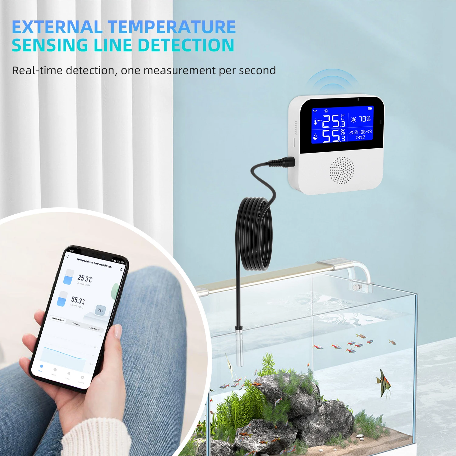 Tuya-Sensor de temperatura y humedad con WiFi, dispositivo con sonda externa, pantalla LCD, Monitor remoto, termómetro interior, higrómetro,