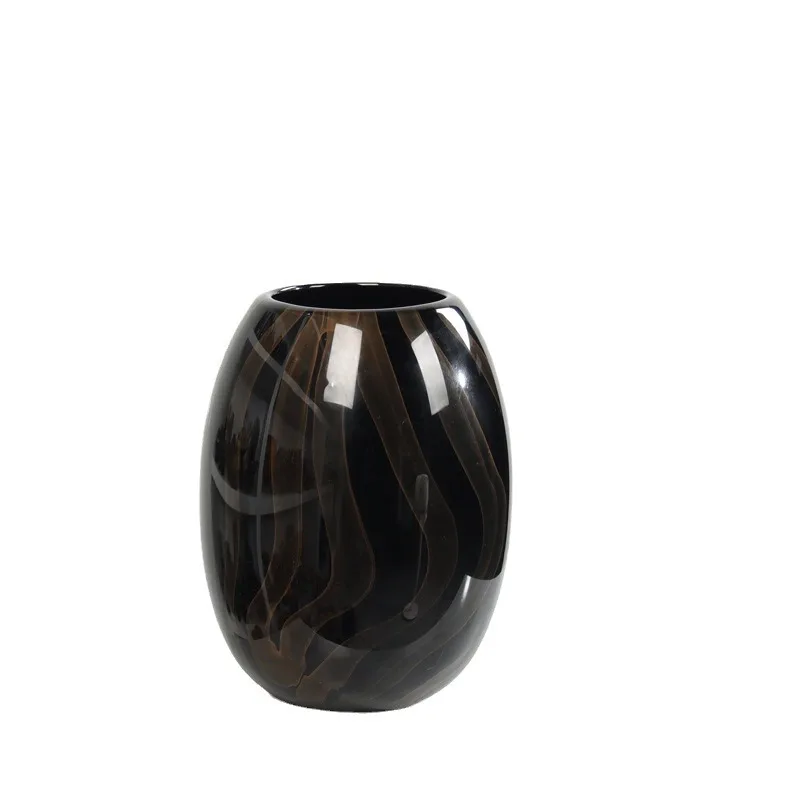 

Chinese style, simple, black, striped, handmade, glazed, vase, model, sales office, desktop.