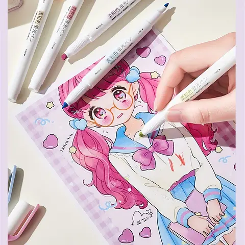 5 färger dubbelhövdad överstrykningspenna set fluorescerande ritmarkörer överstrykningspennor konst japansk söt pastell brevpapper 8 best sales mini-överstrykningspennor - №7