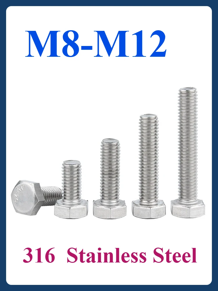 

M8 ~ M12,316 SS Морской внешний шестигранный винт Болты с шестигранной головкой, шестигранные болты с полной резьбой, нержавеющие (1/2/5 шт.)