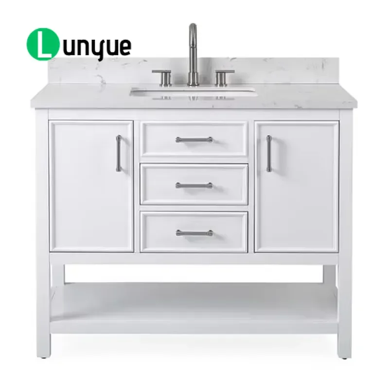 Modern Wood Faux Marble Countertop 42 Inch White Single Sink Bathroom Vanity Washstand Durable for Gym Outdoor School Use