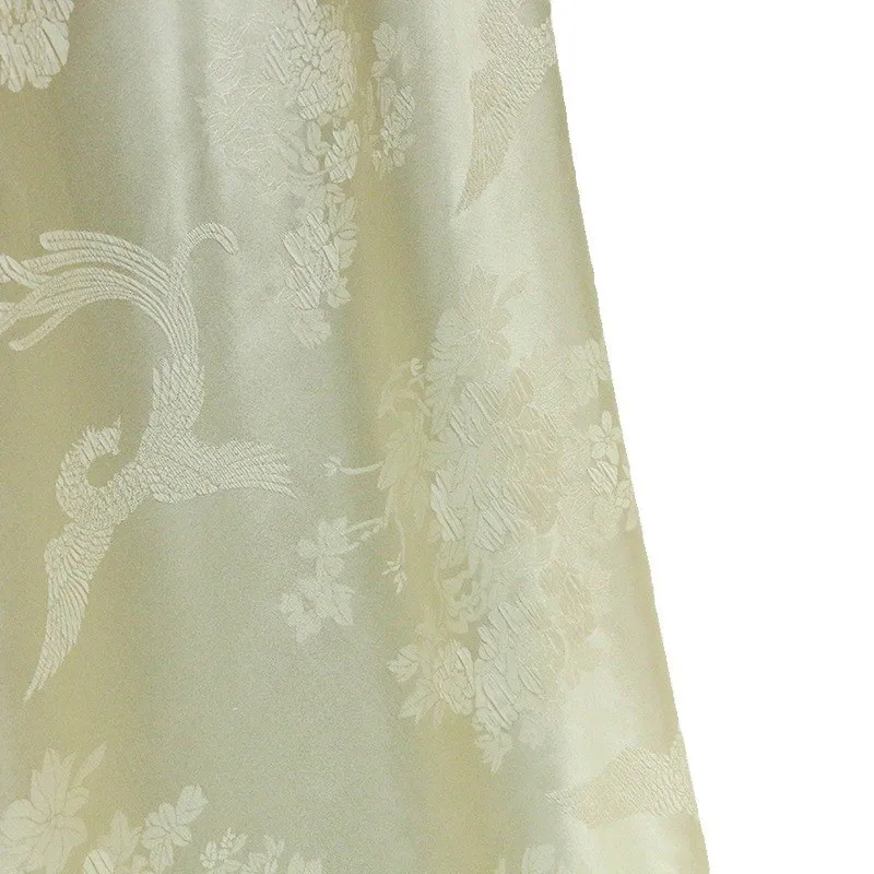 Elastic silk crepe jacquard satin fabric with pleated new Chinese style champagne apricot
