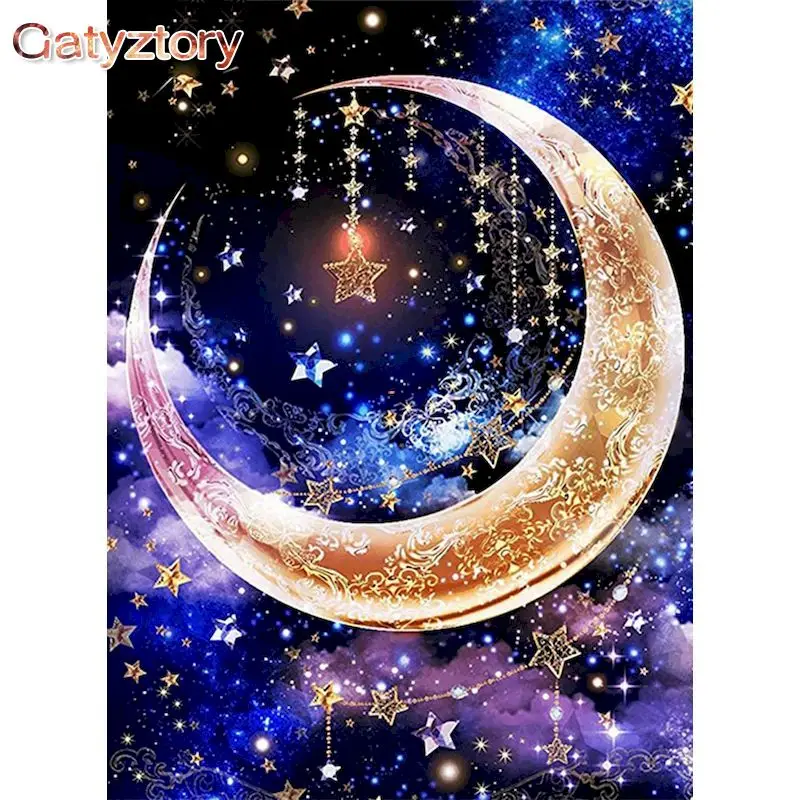 

GATYZTORY Frame Moon Landscape DIY Painting By Numbers Modern Wall Art Canvas Painting Hand Painted Gift For Living Room Arts