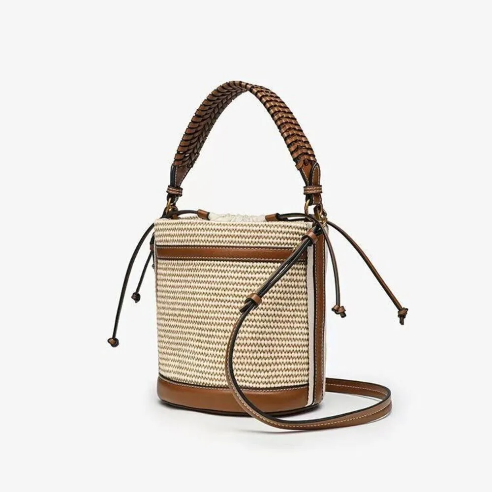 Cross-border Wholesale Women's 2025 Autumn Winter New Handheld Bucket Woven Beach Personality Commuter Crossbody Top-handle Bags