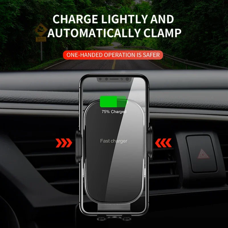 VIKEFON Car Wireless Charger Automatic Car Mount Phone Holder Stand 15W Fast Charging Station for iPhone 15 14 13 Samsung Xiaomi