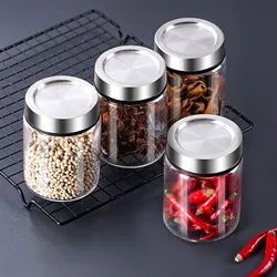 Stainless Steel Lid Sealed Glass Tube Food Storage Container Transparent Spice Jar Kitchen Utensils Nut Candy Storage Jar Bottle