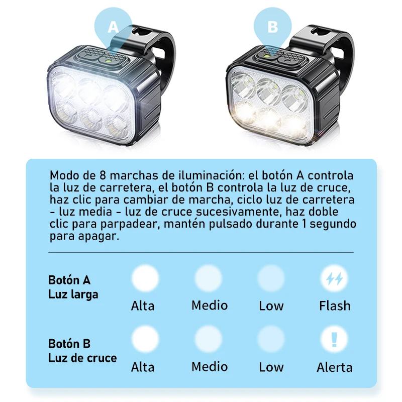 Faro delantero y trasero para bicicleta, luz LED Q6 con carga USB, accesorios para ciclismo