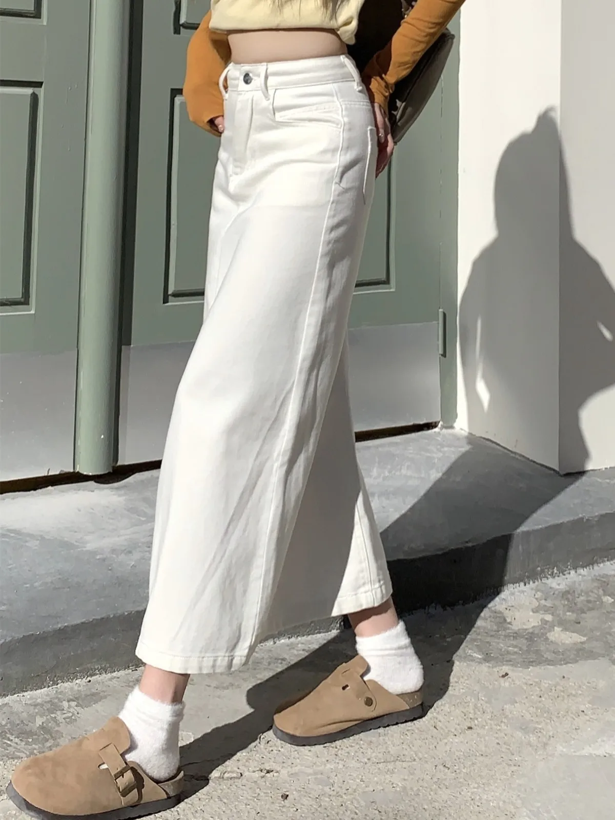 ZHISILAO New White Long Denim Skirt Women Vintage Casual A-line Denim Skirt Spring 2023