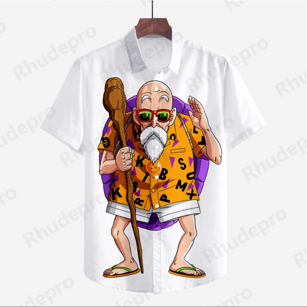 2024 Cute Men\'s Clothes Shirt Oversized Dragon Ball Z Anime Goku Summer Y2k Seaside Trip Fashion Super Saiya Vegeta Streetwear