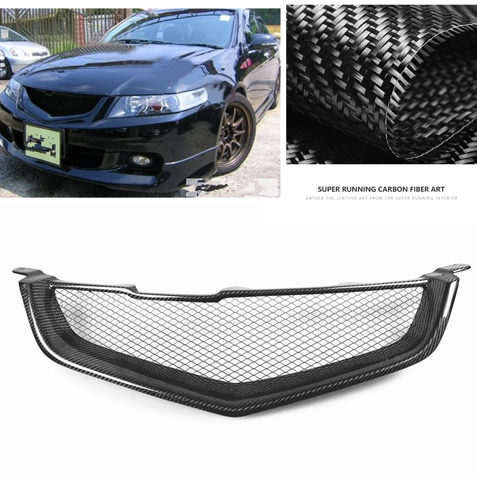 Car Front Grille Grill Car Upper Bumper Hood Mesh Grid For Honda Accord CL7 Euro R Acura TSX 2003-2005