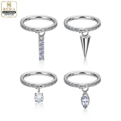 G23 ASTM F136 Titanium Drop Earring 16G Double CZ Floating Dangle Tragus Helix Cartilage Labret Lip Hoop Ring