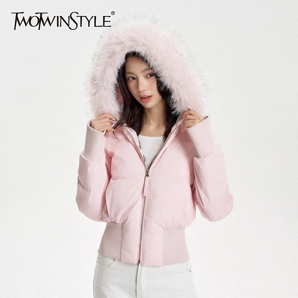 

TWOTWINSTYLE однотонная уличная куртка из сращенного меха, женская свободная офисная женская куртка с воротником-стойкой и длинными рукавами, модная новинка