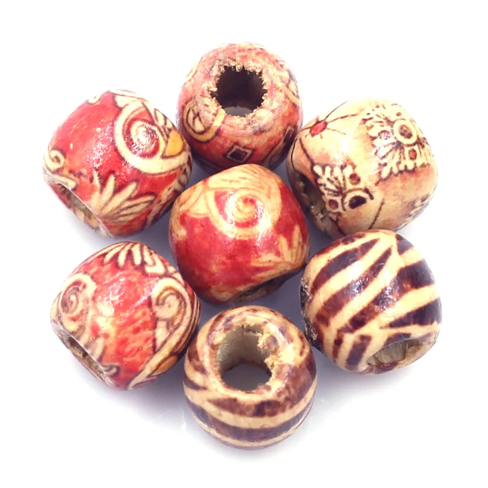 

100PCS Mixed Pattern Round Wood European Spacer Beads 12x11mm DIY Jewelry Accessories Crafts Supplies Handmade Materials