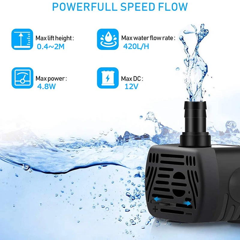 Mini Submersible Water Pump DC12V 4.8W USB DIY Aquarium Filter Low Noise Motor Pump for Aquarium Fountain Accessories