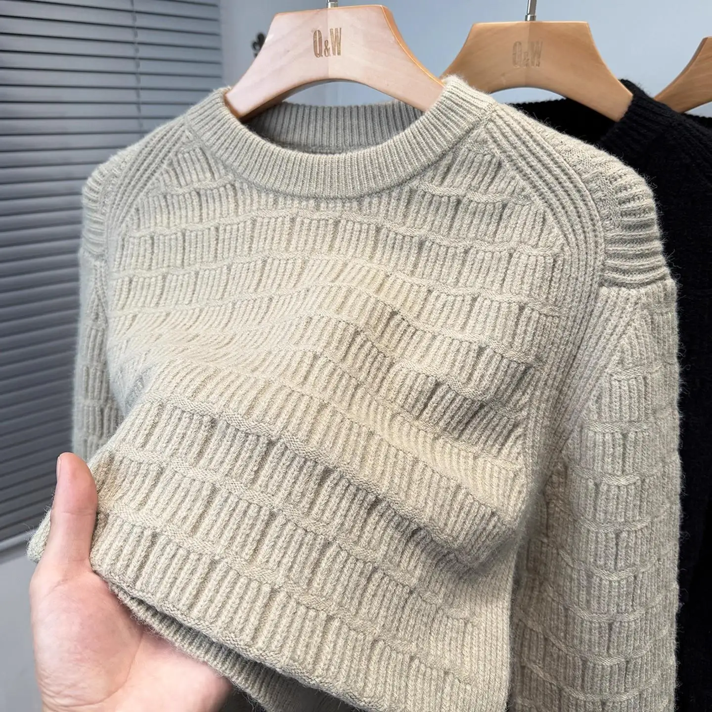 

Модный повседневный утепленный вязаный свитер для мужчин с круглым вырезом в корейском стиле, приталенный, зимний, молодежный, удобный, мягкий, из чистого хлопка