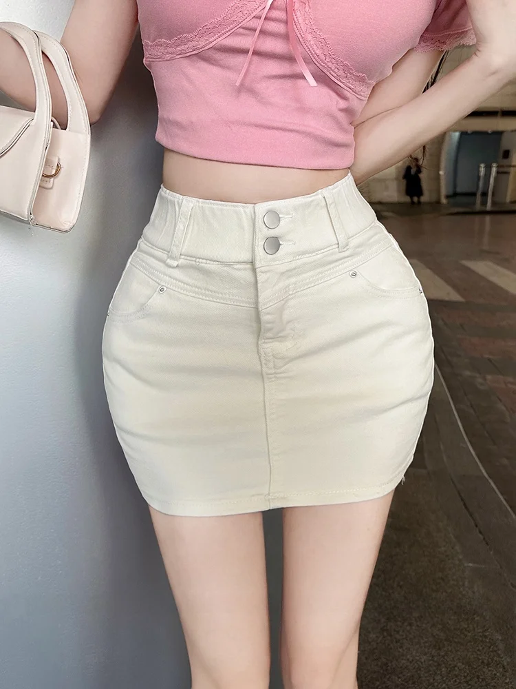 A-Linien-Jeansrock mit hoher Taille und Knoten für den Körper, Anti-Licht-Ortrock für Damen, Sommer, neues Design, Hüftvergrößerung