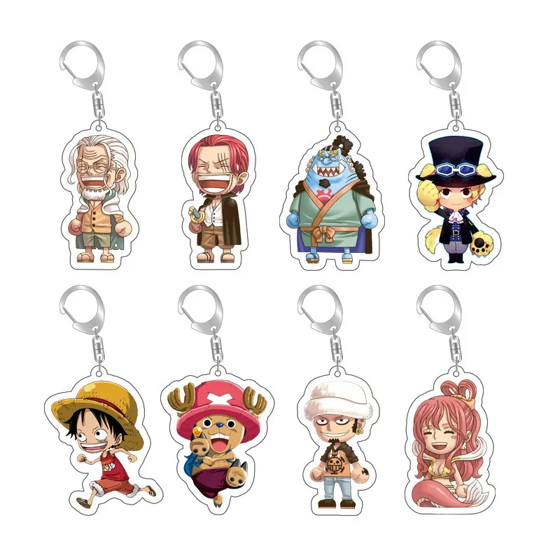 One Piece Anime Cartoon 2D Acrylic Keychain Monkey D Luffy Solon Hanger Pendant Gift Keychains for Fans Student Girls Boys Gifts