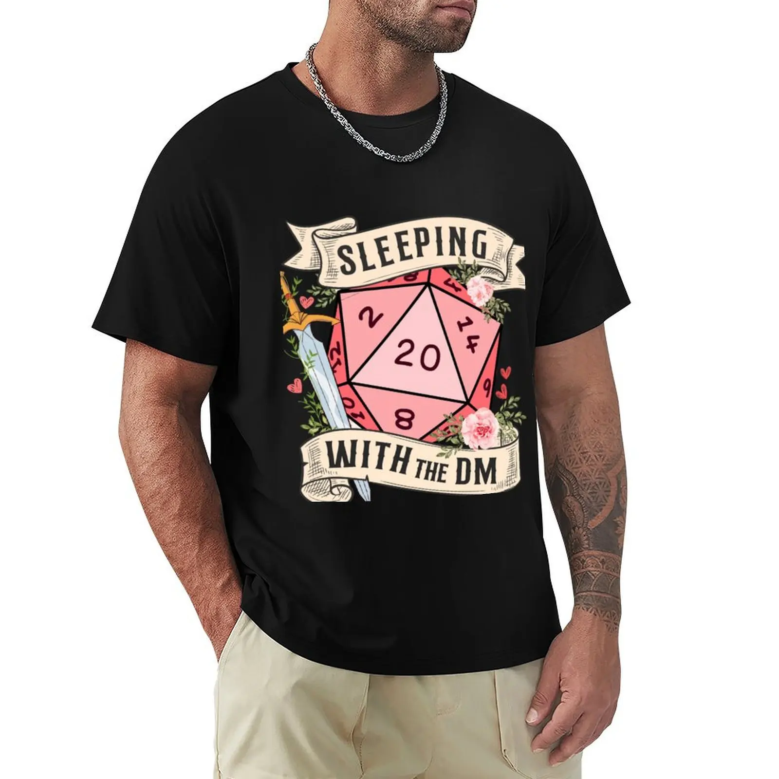 

Sleeping With The Dungeon Master Cute D20 Dnd Dice With Flowers And Sword T-Shirt blanks mens graphic t-shirts pack