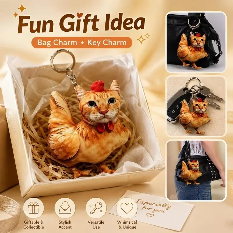 Simulated Cat Chicken Plush Doll Funny Cat Head Chicken Body Stuffed Doll Cushion Realistic 3D Print Pendant Novelt Gifts