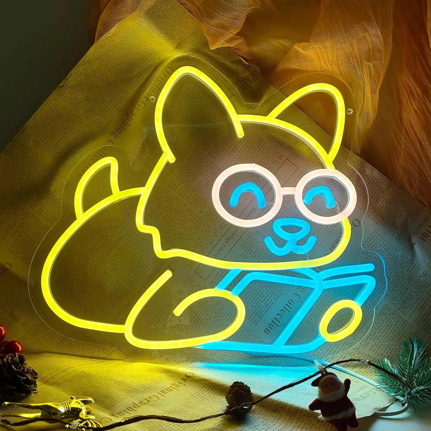 読書犬ネオンサイン-usbライト-子供部屋-寝室-図書館装飾-本好きギフト-かわいい動物ネオンライト-ホームオフィス装飾用