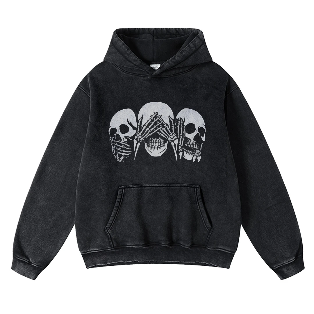 Cotton Hooded Sweater Hand-Painted Lines Halloween Skull Print Shoulder Oversize Loose High Quality Fashion Trend New Sweatshirt