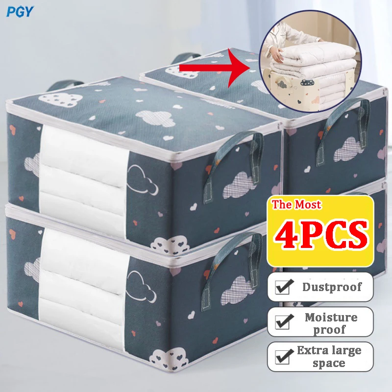 

Big Capacity Storage Bag 4/2/1PCS Quilt Clothes Moisture Dust Proof Proof Organizer Duvet Blanket Sorting Bags Luggage Bag