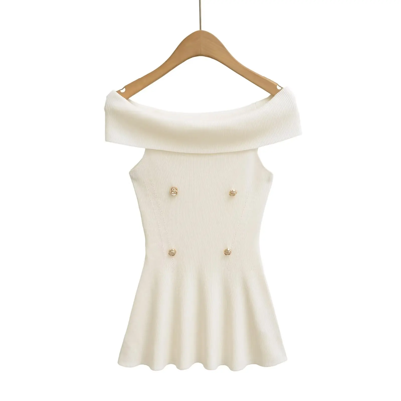 Sweet Waist-Cinching One-Shoulder Knitwear Sleeveless Top Show off Clavicle for Bloggers Stylish European Style Polyester Fiber