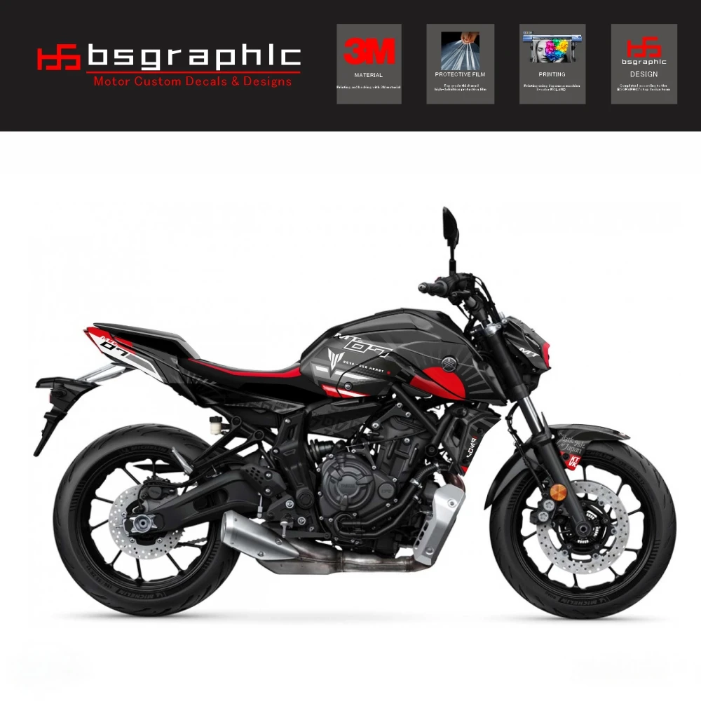 

For Yamaha Mt-07 MT07 2021-2024 2023 22 Motorcycle Body Fairing Protective Sticker Decal Street Bike Darkside Graphic Kit Black