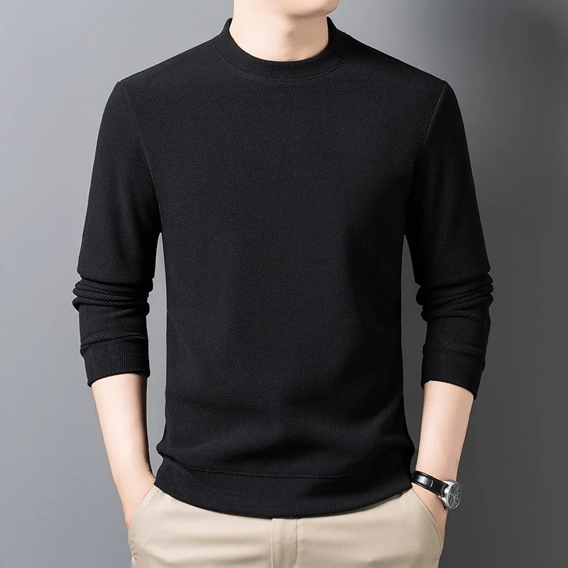 Herren-Waffelstrickpullover mit langen Ärmeln, Rundhalsausschnitt, Fleece-Innenfutter, dick, warm, lockere Passform, für den Alltag und das Büro. – Detail 19