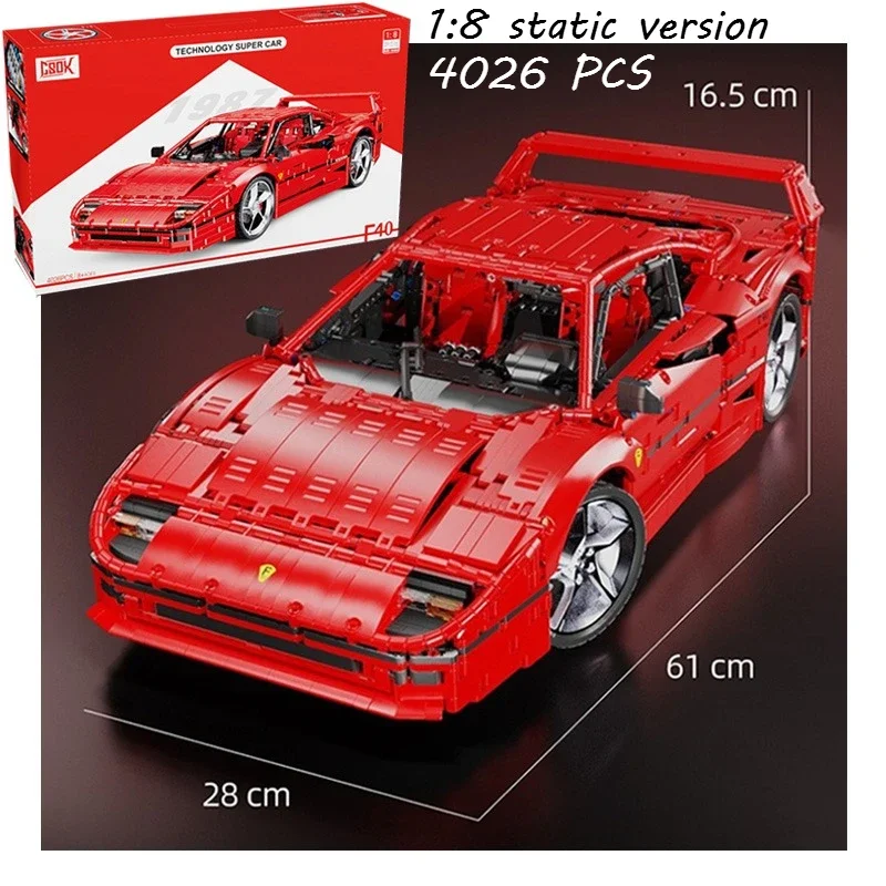 4026PCS Technical 1:8 Supercar F40 Building Block,City Speed Racing Sports Vehicle Decor Kid Adult DIY Toy Birthday Collect Gift