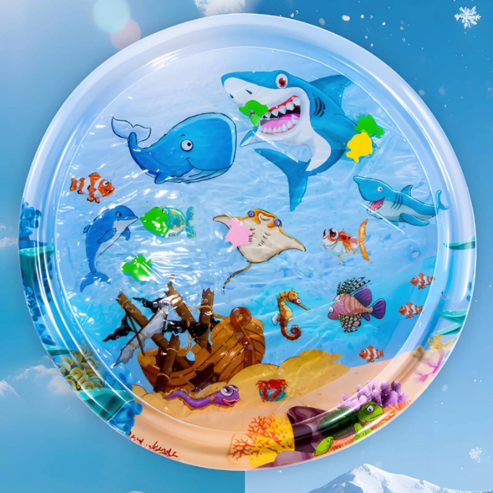 

Inflatable Baby Water Play Mat Thick PVC Tummy Time Mat Transparent Circular Border Hand Pump Included for Infants