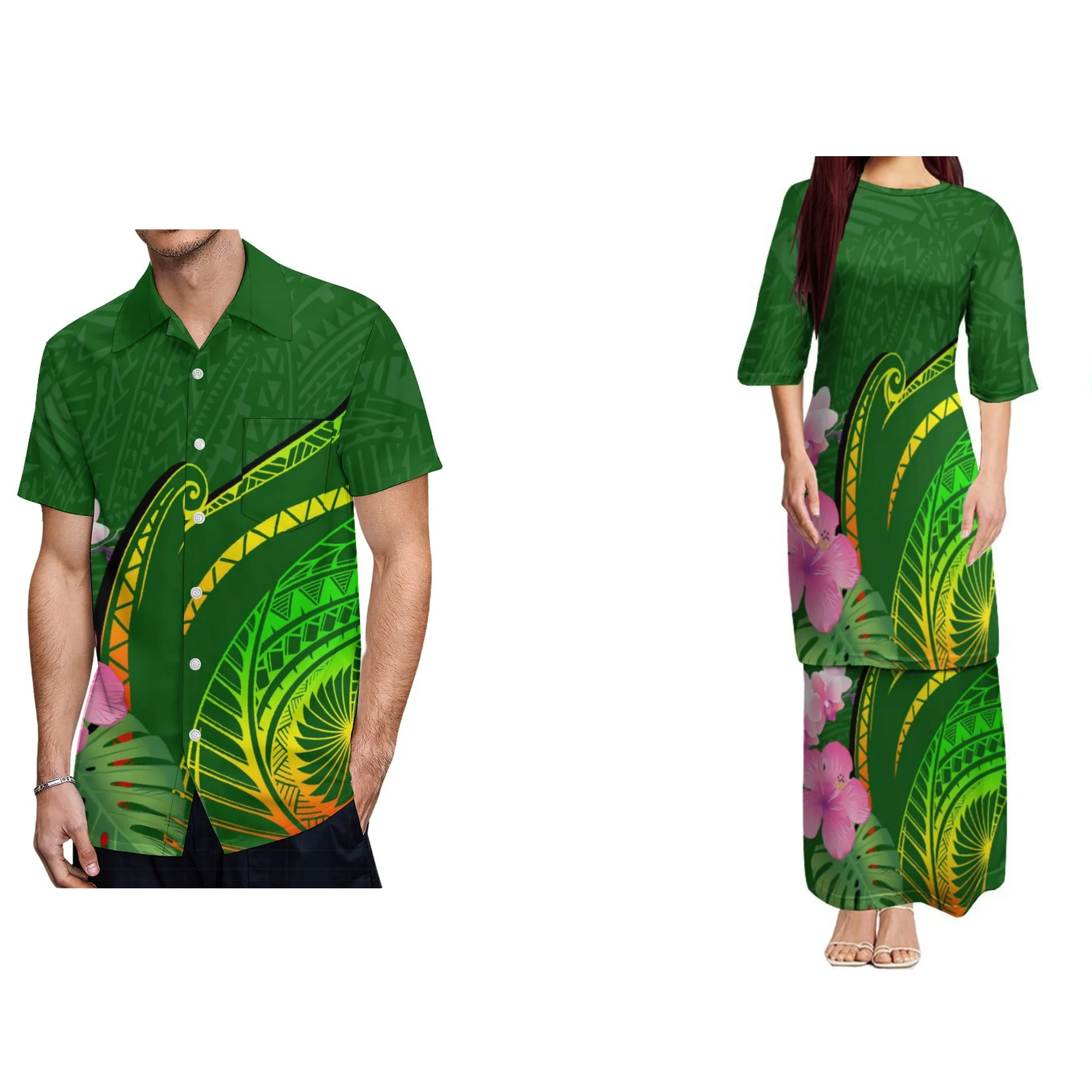 Bedruckte polynesische Stammes-Print Rundhals ausschnitt Samoan Puletasi benutzer definierte Top und Röcke Damen zweiteilige Outfits Set Kleid