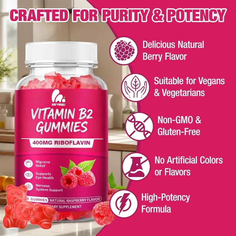Magnesium Gummies Contain 400mg of Vitamin B2 and Provide Overall Health Support with 60 Gummies