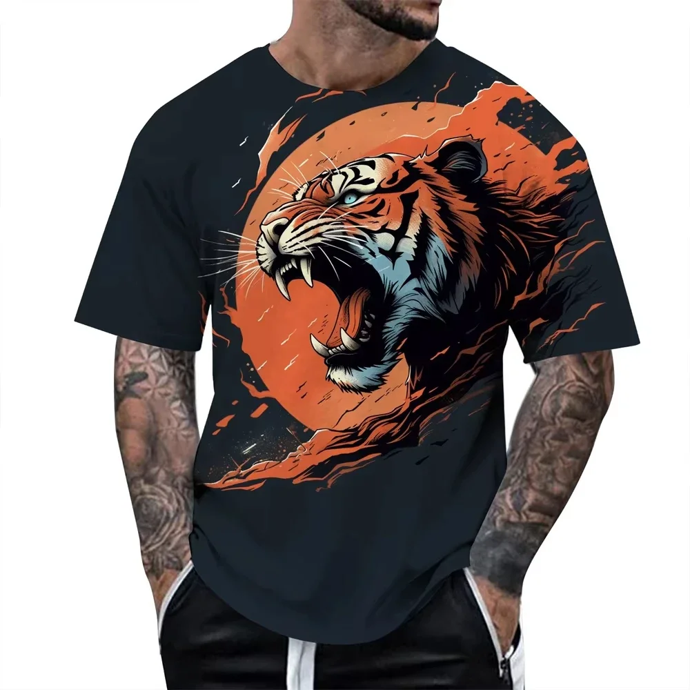 3D Print Animal Tiger Totem T-Shirt For Men Summer Short Sleeve Casual Tee Shirts Clothes Mens Tiger Printed Oversized Tshirts