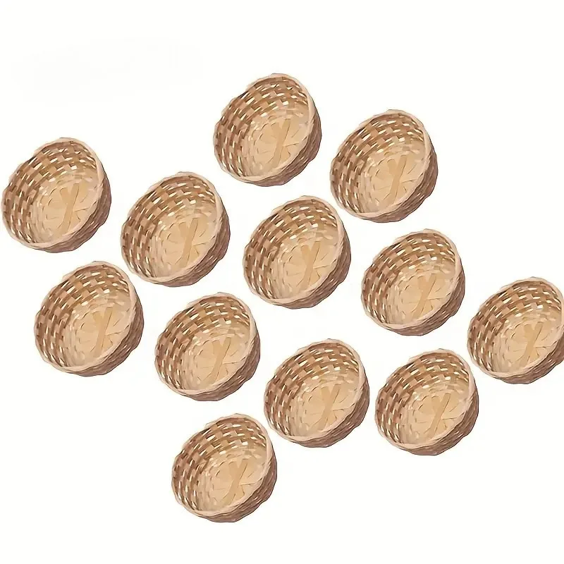 6 قطع من سلال تخزين دائرية منسوجة من الخيزران الطبيعي - سلال تنظيم منزلية مصنوعة يدويًا، حاويات طاولة طعام للرف