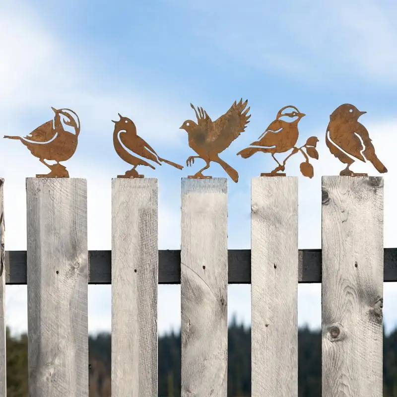 

Metal Yard Art 5pcs Realistic Iron Silhouette Garden Birds Lawn Art Outdoor Fence Decorations Metal Garden Statues For Outdoor