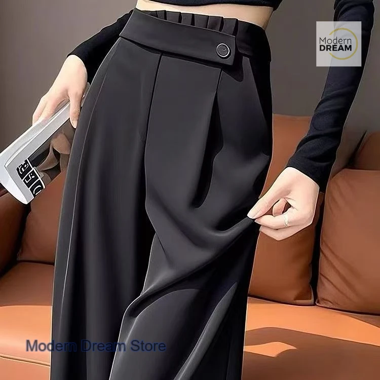 

Korean style fashion high waist polyester pants women's summer new loose and slim new drape casual straight wide-leg pants.