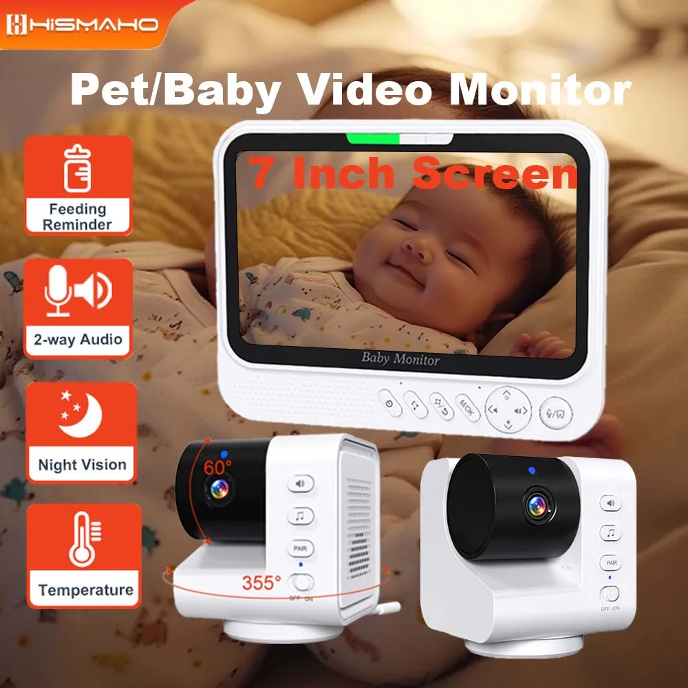 

Pet Baby Monitor 2pcs Indoor Mini Camera 7 Inch Display Screen 5000mAh Battery Kids Security Home Protection Video Surveillance