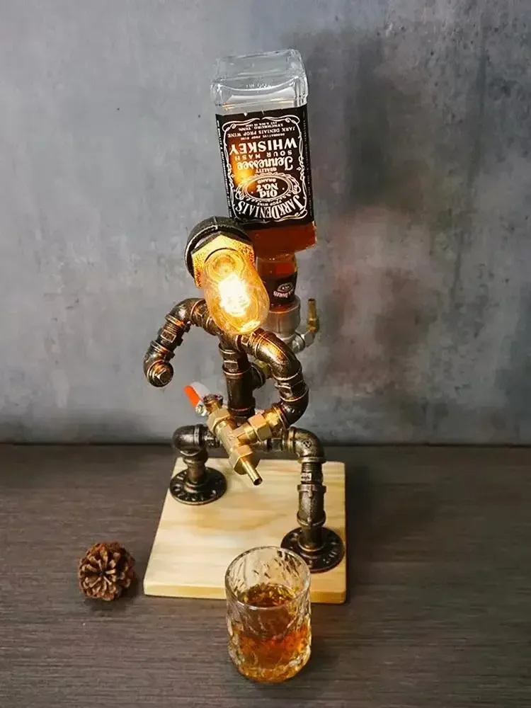 Styl robota Antyczny Steampunk Metalowa fajka wodna Lampa biurkowa do biura, czytania Pokój dziecięcy, kawiarnia