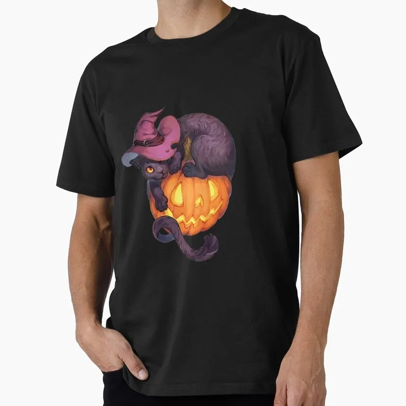 Black Cat Halloween Gift T Shirt Funny Spooky Cat Lover Tee Unisex Trick or Treat Costume Party Short Sleeve Cute Tops