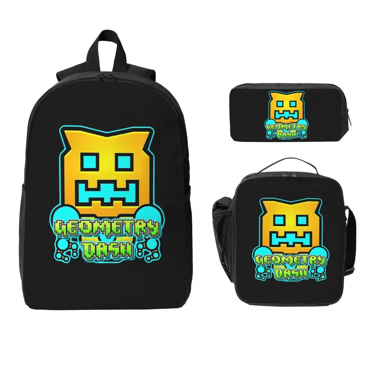 

Рюкзак с геометрической формой видеоигры, студенческий рюкзак для мальчиков и девочек, школьная сумка, компьютерные сумки на плечо, 3 шт., изолированная сумка для обеда, пенал