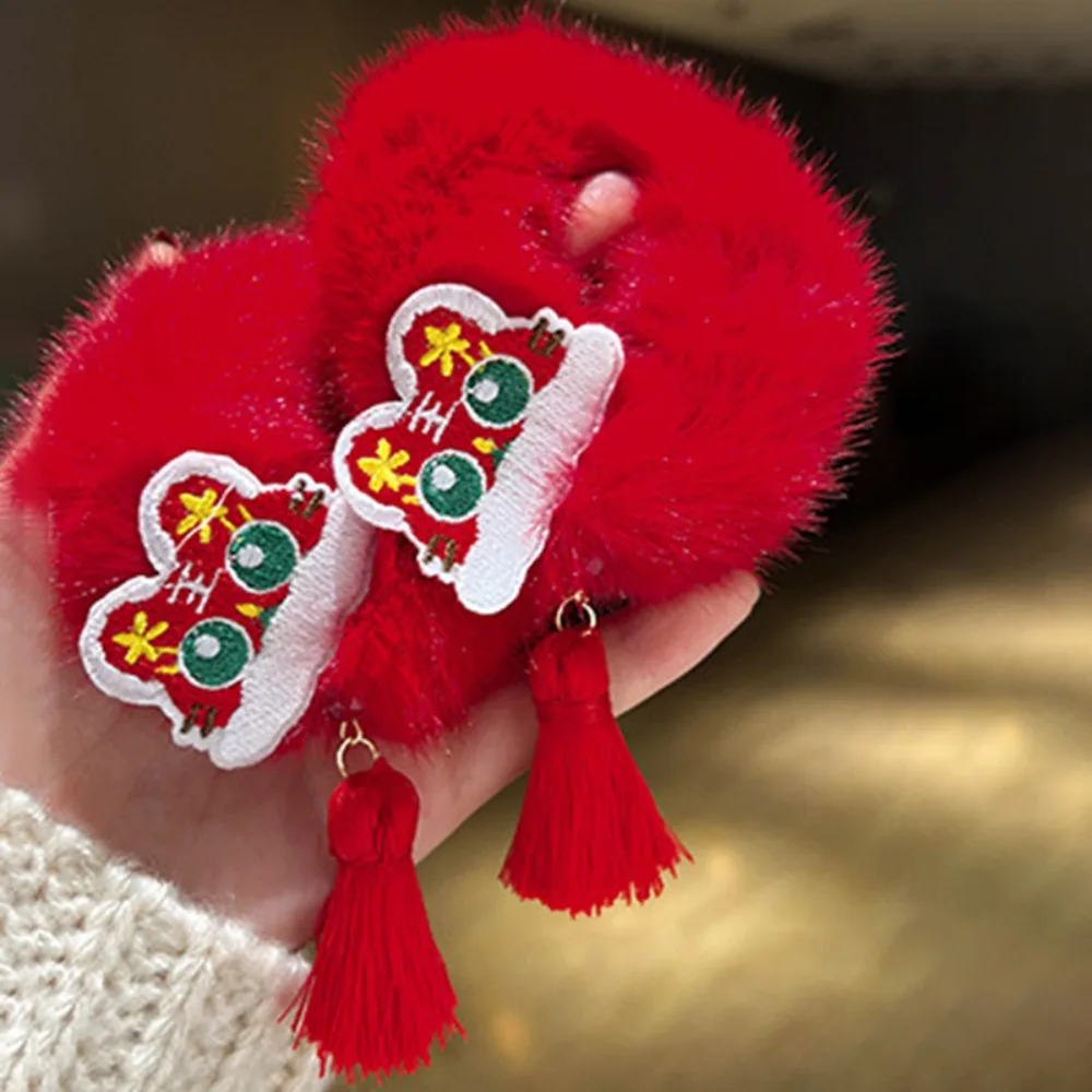 

2pcs Lovely Ancient Style New Year's Red Hair Rope Elastic with Tassel Girl Hair Ties Universal Elastic Hair Bands Hanfu