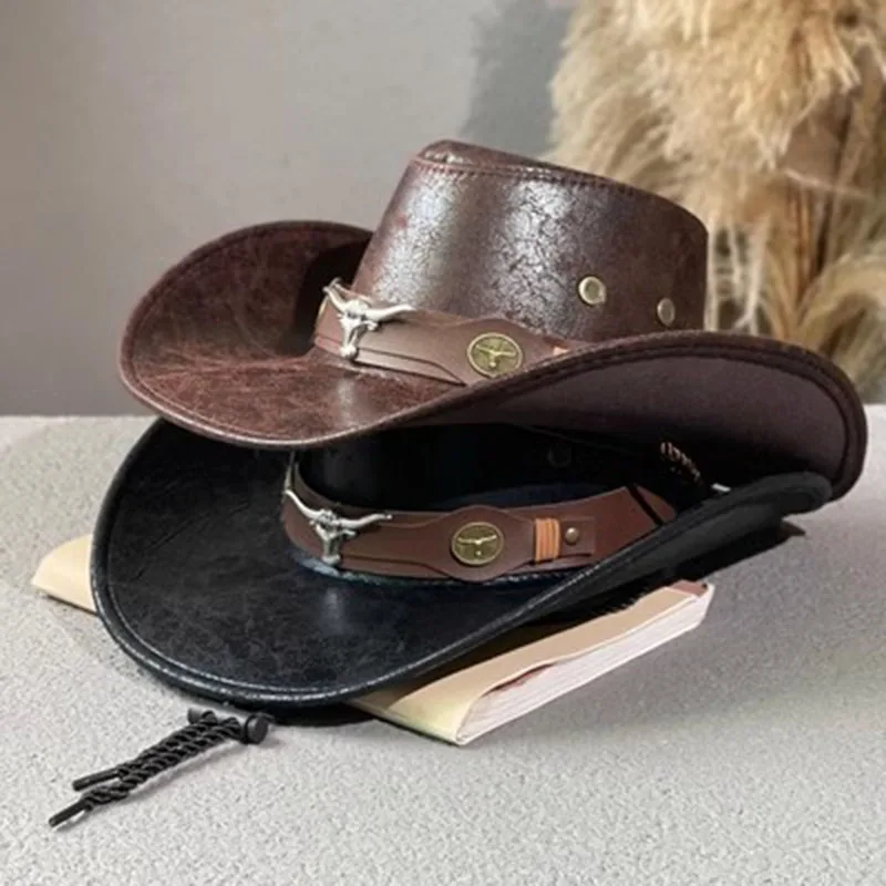 Men's cap hats for men cowgirl hat western accessories gentleman luxury woman jazz free shipping new Faux Leather cowboy hat