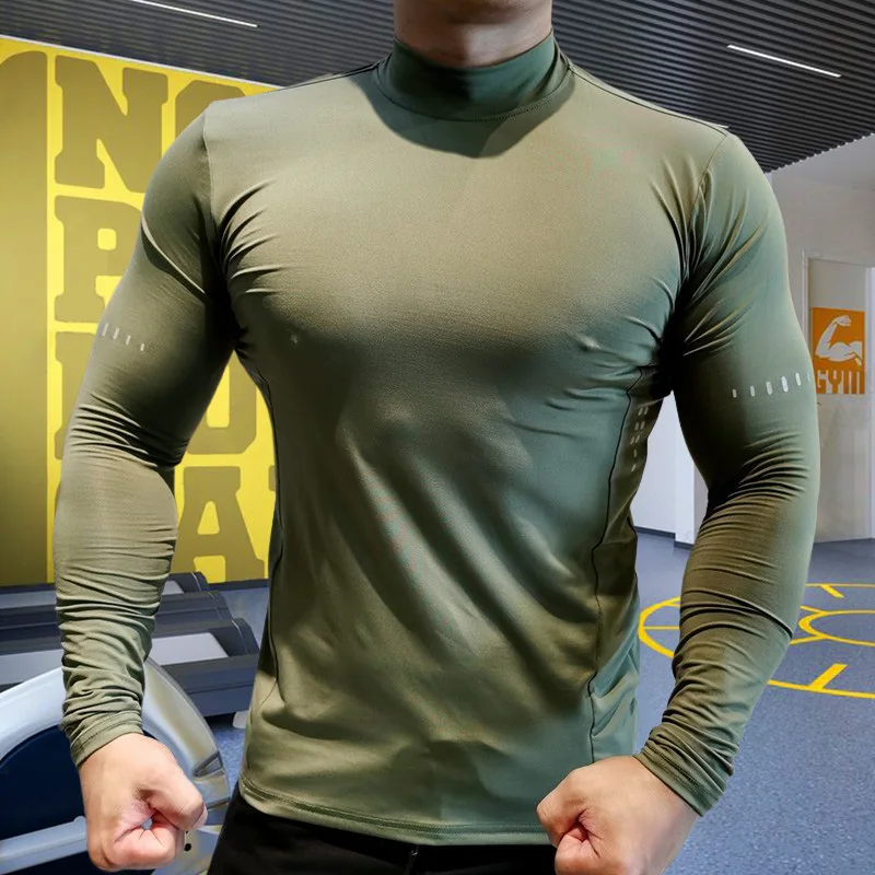 Men Compression Sport Tops High Collars Elasticity Breathable T-Shirt Gym Running Sweatshirt Fitness Tight Clothing