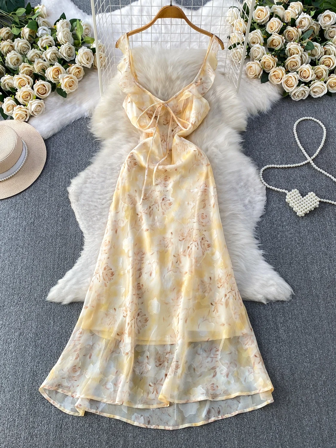 

Элегантное женское платье с цветочной вышивкой, пышными рукавами и квадратным вырезом, с завышенной талией, приталенное, длинное, в деловом стиле