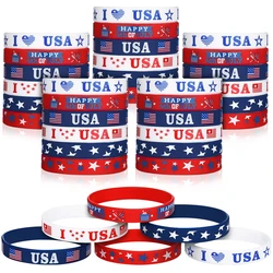 6-pack Love USA American Star Spangled Flag Rubber Wrist Band Printed to Celebrate Independence Day Silicone Bracelet Wholesale