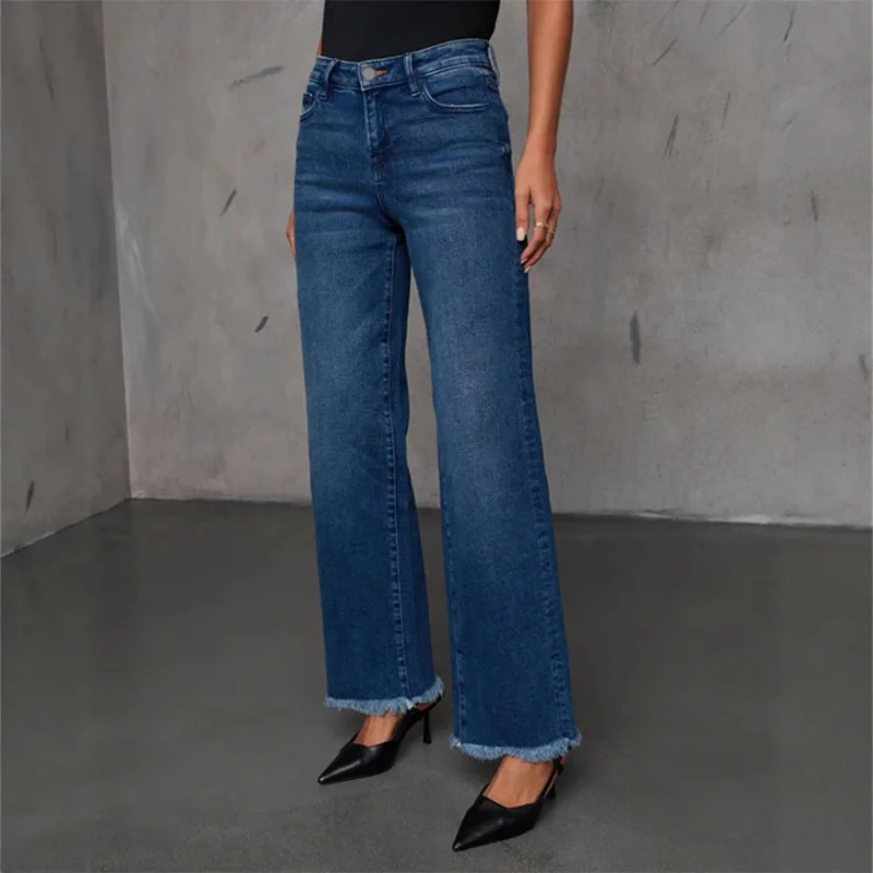 

Европейские и американские модные женские новые стильные потертые прямые брюки, потертые эластичные утягивающие джинсы